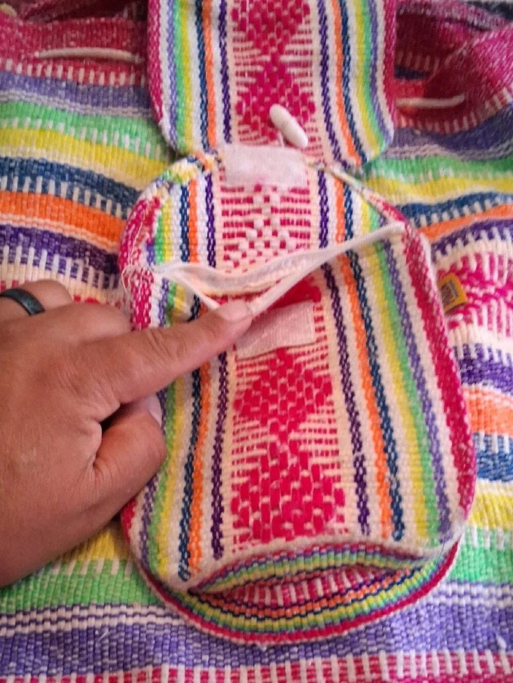 Handwoven Multicolor Stripe Backpack — Pink Accent